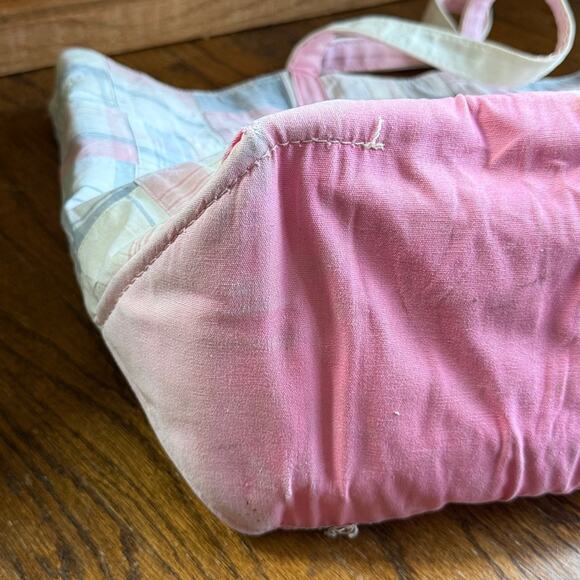 Llbean vintage pink plaid large boat and tote purse bag 100% cotton canvas vtg - Picture 9 of 10